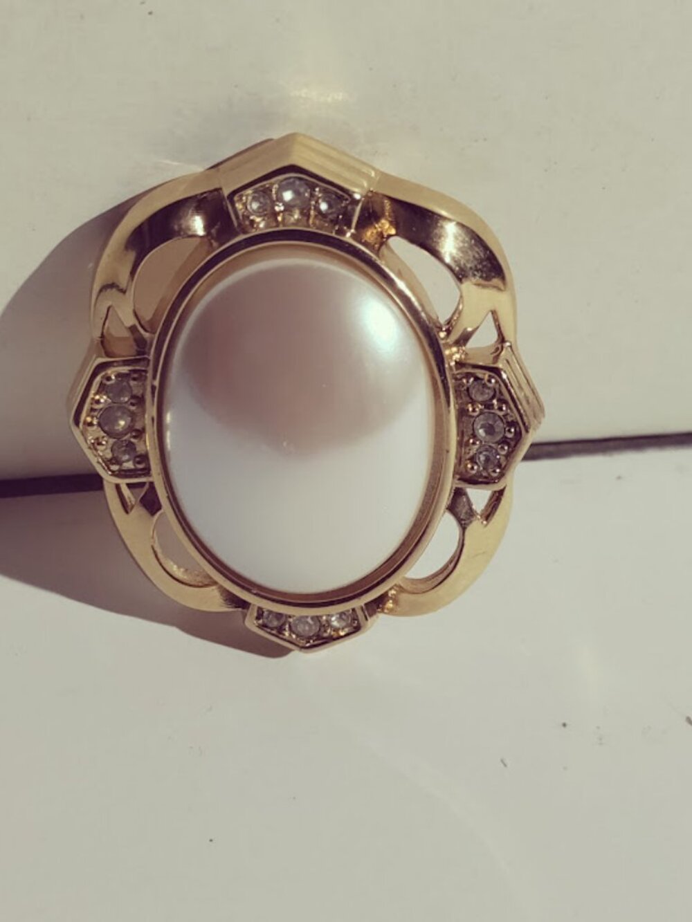 Vintage Monet Faux Pearl Rhinestone Brooch